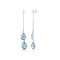 Caribbean Treasures Sterling Silver Double Pear-Shaped Larimar Dangling Chain Earrings