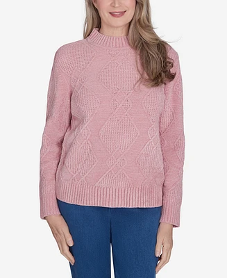 Alfred Dunner Classic Chenille Diamond Turtleneck Sweater