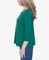 Alfred Dunner Classic Birds with Hats Detailed Crew Neck Top