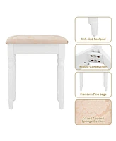 Sugift Simple Vanity Set with Tri-Folding Mirror Drawers and Storage Shelf