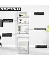 Sugift 3-in-1 Modern Shelf Vanity Set with Flip Top Mirror and 6 Makeup Organizers