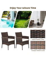 2 Pieces Outdoor Pe Rattan Armchairs with Removable Cushions