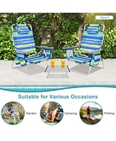 Vebreda 2 Packs 5-Position Outdoor Folding Backpack Beach Table Chair Reclining Chair Set