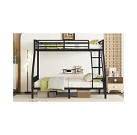 Twin Xl Over Queen Metal Bunk Bed with Ladder and Slats Support for Adults Teens, Black