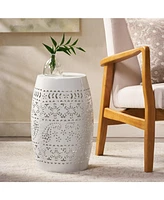 Elegant Lace-Cut Barrel Side Table for Indoor/Outdoor Living