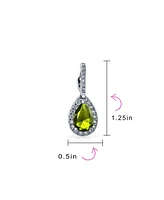 Bling Jewelry 7CT Halo Simulated Olive Green Peridot Cubic Zirconia Cz Formal Huggie Snap Hinge Dangle Drop Teardrop Earrings Prom Bridesmaid Wedding