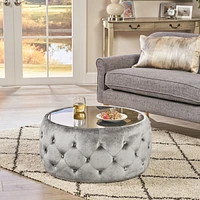 Streamdale Furniture Modern Glam Diamond Tufted Velvet Ottoman with Tempered Glass Top