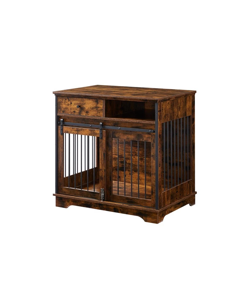 Simplie Fun Sliding Door Dog Crate With Drawers. Rustic