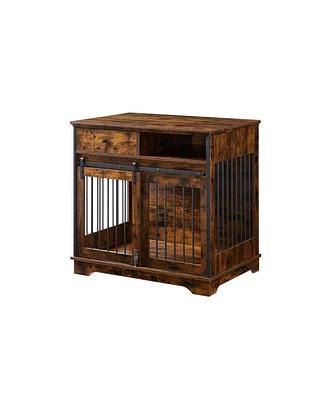 Simplie Fun Sliding Door Dog Crate With Drawers. Rustic