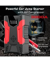 Alpha Digital Car Jump Start & 150PSI Tire Inflator: 3000A Peak- 7L Gas/5L Diesel