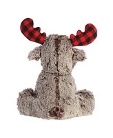 Aurora Small Buffalo Plaid Moose Holiday Festive Plush Toy Brown 9"