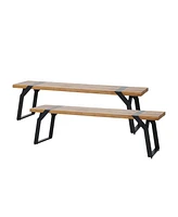 Simplie Fun Acacia Wood Dining Bench with Modern Industrial Style