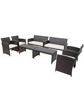 Costway 8PCS Patio Rattan Furniture Set Cushioned Chair Sofa Table Turquoise