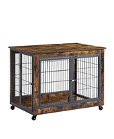 Simplie Fun Furniture Dog Cage Crate With Double Doors, Rustic Brown, 38.58" W X 25.2" D X 27.17"