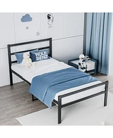 Simplie Fun Metal Platform Bed frame with Headboard, Sturdy Metal Frame, No Box Spring Needed(Twin)