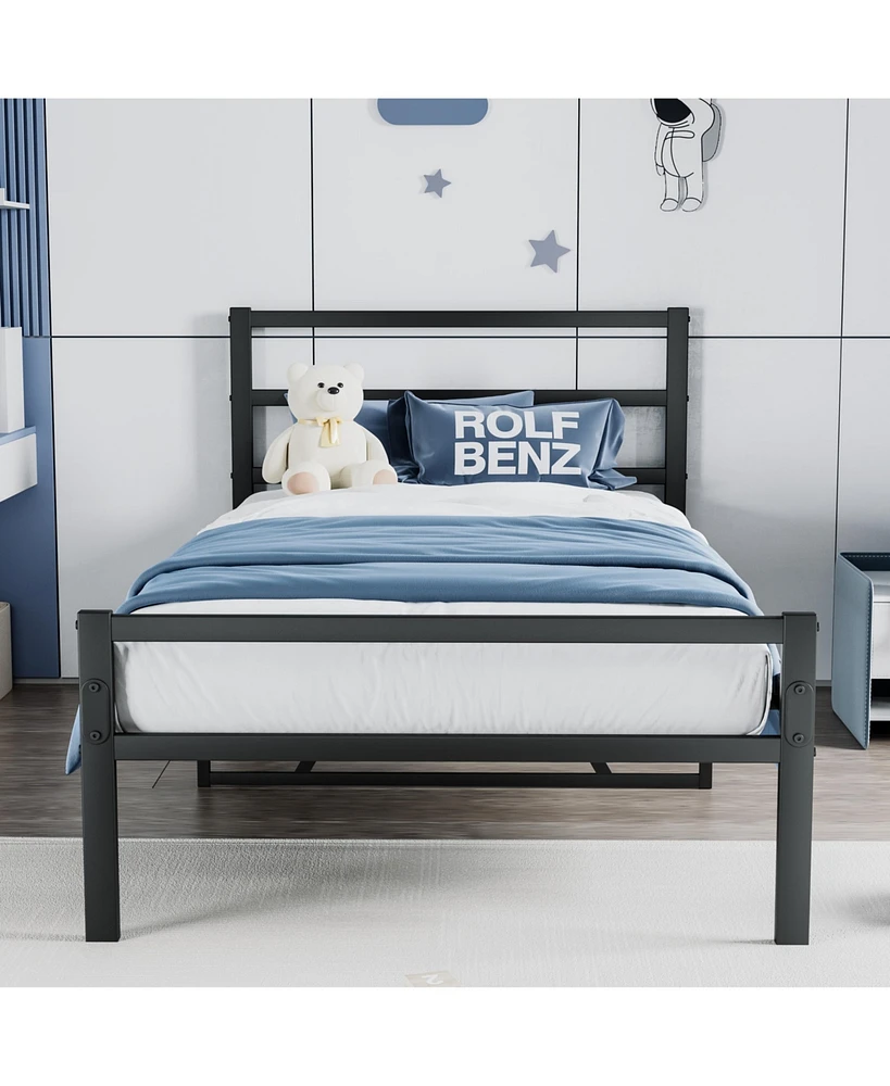 Simplie Fun Metal Platform Bed frame with Headboard, Sturdy Metal Frame, No Box Spring Needed(Twin)