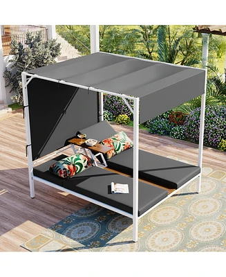Simplie Fun Outdoor Patio Sunbed Daybed with Cushions, Adjustable Seats