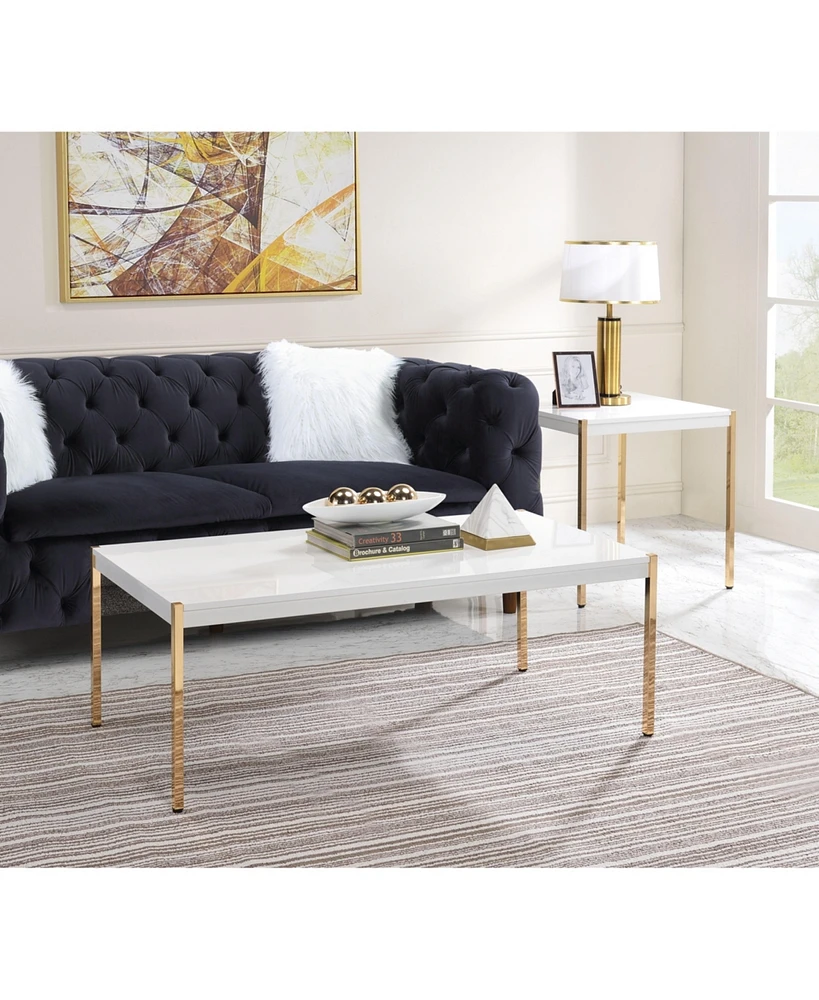 Simplie Fun Otrac Coffee Table in White & Gold Finish