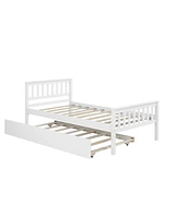 Twin Bed with Trundle, Platform Bed Frame with Headboard and Footboard, for Bedroom Small Living Space, No Box Spring Needed, White