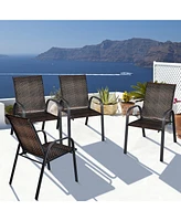 Gymax 12PCS Outdoor Pe Wicker Stacking Dining Chairs Patio Arm Mix Grey