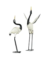 Outsunny 2pc Heron Garden Statues, Metal Yard Art Bird Sculptures, White