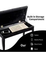 Sugift Solid Wood Pu Leather Piano Bench with Storage