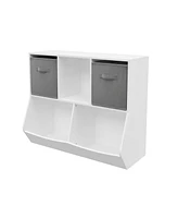 Simplie Fun Children's Toy Storage Bookcase with Fabric Drawers, White/Gray