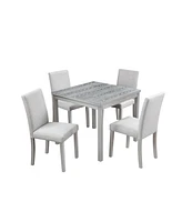 Elegant 5-Piece Wooden Dining Set Table with Crystal Detail and Upholstered Chairs