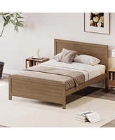 Simplie Fun Wood Platform Bed Frame with Headboard, Mattress Foundation with Wood Slat Support, No Box Spring Needed, Full Size, Walnut
