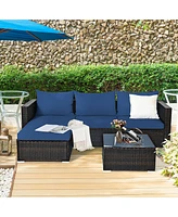Costway 5PCS Patio Rattan Furniture Set Sectional Conversation Sofa w/ Coffee Table