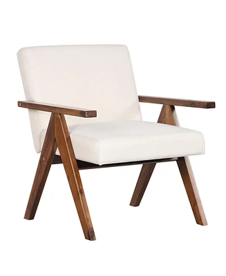 Slickblue Modern Accent Chair Linen Fabric Armchair with Solid Acacia Wood Frame