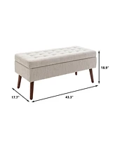 Tufted Beige Storage Ottoman Bench with Safe Lift Top