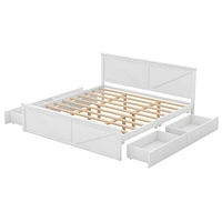 King Size Wooden Platform Bed with Four Storage Drawers and Support Legs, Gray