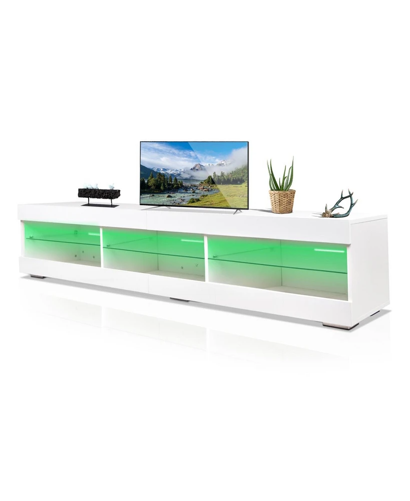 Simplie Fun Led Tv Stand with Storage and Glass Shelves