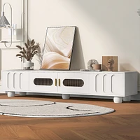 Contemporary Sleek Tv Stand with Glass-Front Cabinet and Drawers