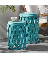 Stylish and Portable Lattice Design Patio Side Tables (Set of 2)