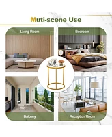 16 Inch Marble Top Round Side Table with Golden Metal Frame for Living Room Bedroom-Set of 2