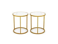 Slickblue 16 Inch Marble Top Round Side Table with Golden Metal Frame for Living Room Bedroom-Set of 2