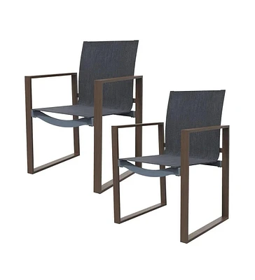 Mondawe Outdoor Formal Dinning Chair With Grey Cushions In Full Metal Frame With Woodgrain (Set of 2)