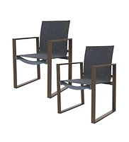 Mondawe Outdoor Formal Dinning Chair With Grey Cushions In Full Metal Frame With Woodgrain (Set of 2)