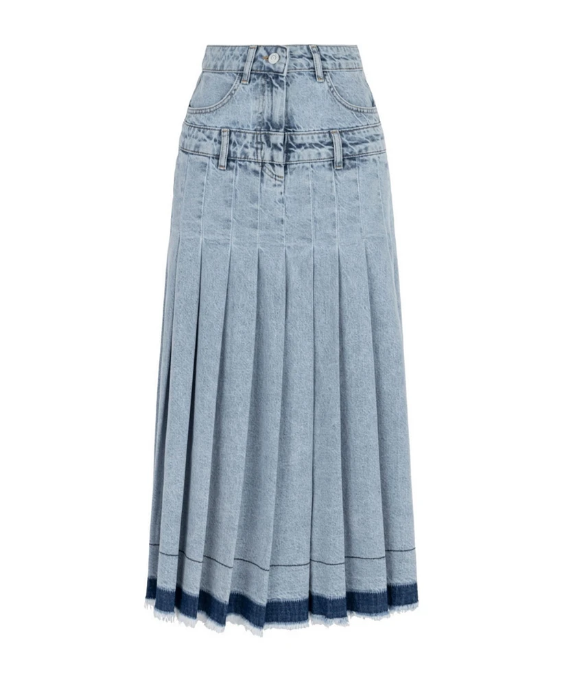 Nocturne Women's Pleated Long Denim Skirt