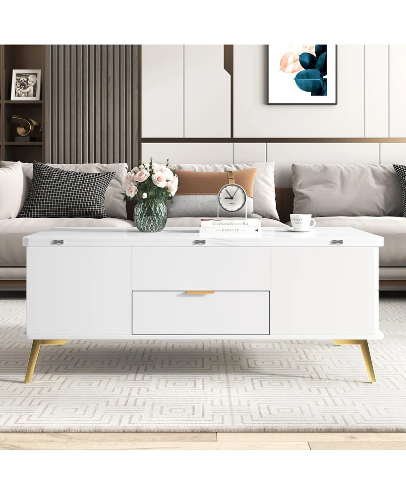 Streamdale Furniture Modern Lift Top Coffee Table Multi Functional Table With Drawers In White