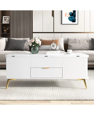 Simplie Fun Modern Lift Top Coffee Table Multi Functional Table With Drawers In White