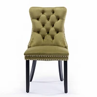Contemporary Velvet Dining Chairs, Olive-Green (2-pcs)