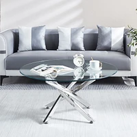 Simplie Fun Modern Round Tempered Glass Coffee Table With Chrome Legs