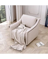 Swivel Armchair in Cotton Linen with Brass Accents