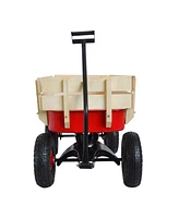 outdoor sport wagon tools cart wooden side panels air tires Wagon (red)