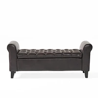 Contemporary Diamond Tufted Storage Ottoman with Rolled Arms