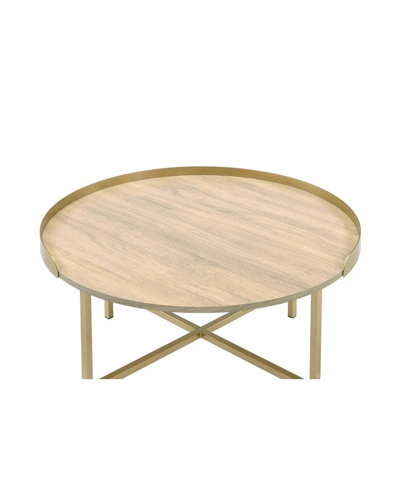 Simplie Fun Mithea Coffee Table, Oak Table Top & Gold Finish