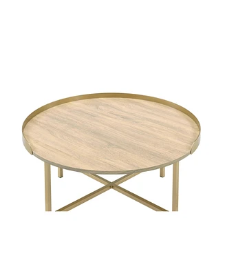 Simplie Fun Mithea Coffee Table, Oak Table Top & Gold Finish